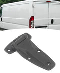 Soft Close Tee Hinge, T Strap Hinge, Zinc Alloy, Black, shown with white van for car door repair and toolbox use