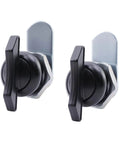 Two high quality zinc alloy thumb operated offset cam locks with T handle deliver secure quick access for machines, cabinets and drawers.