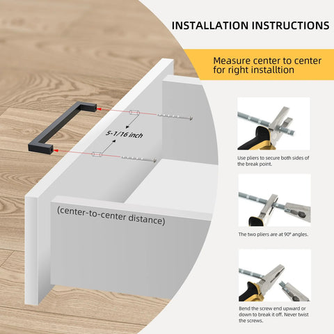 Installation instructions for 10 Pack 5 Inch Solid Zinc Alloy Cabinet Handles In Black Finish Durable Drawer Pulls For Kitchen Cupboards