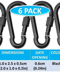 6 pack black zinc galvanized steel locking thumb screw closure carabiner clips, heavy duty snap hooks, 5 cm size 2 by 1 inch, 200 lb max load