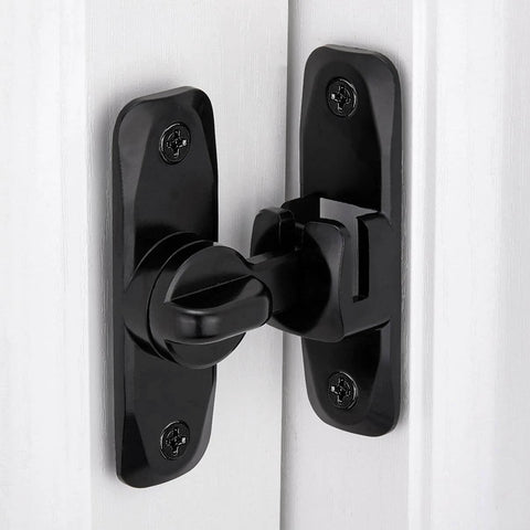 Barn Door Latches,Black 90/180 Degree Gate Lock,Zinc Alloy Right Angle Door Lock Latch installed on white door