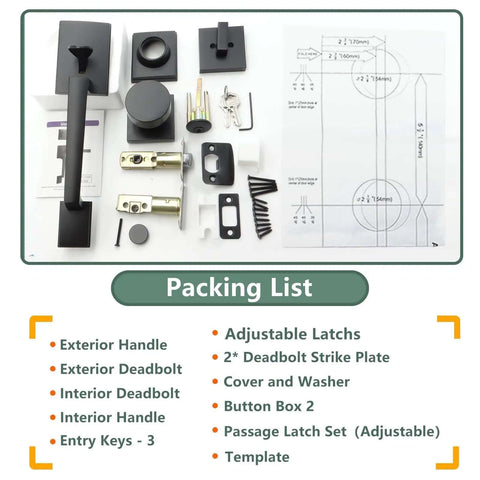 All In One Front Door Lock Set With Black Zinc Alloy Handleset Exterior Entry Deadbolt Heavy Duty Door Knob hardware and installation template