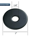 1/4 X 1 Inch Black Zinc Plated Fender Washer for Screws and Bolts with dimensions shown