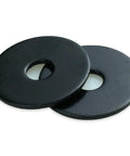 1/4 X 1 Inch Black Zinc Plated Fender Washers For Screws And Bolts, 50 Pieces, showing two washers with black finish on a white background.