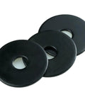 1/4 X 1 Inch Black Zinc Plated Fender Washers For Screws And Bolts, 50 Pieces, side view of three washers