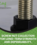 Close-up of M6 X 1.0 Flange Nut Set, 500 Pack Black Zinc Steel Grade 10.9 With 10mm Drive, installed on a threaded rod.