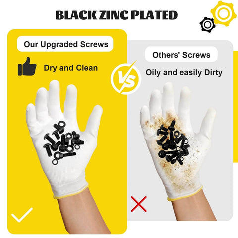 Comparison of clean vs dirty Fgruh 2300PCS M3 Screws with Nuts Assortment Kit, highlighting black zinc plated finish