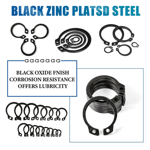 External Retaining Rings Kit Circlip Snap Ring Set for Shafts and Grooves Carbon Steel All In One Assortment with C Clip Retainer