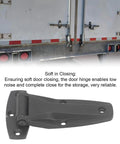 Black zinc alloy Soft Close Tee Hinge for toolbox and car door repair with truck in background showing hinge application.