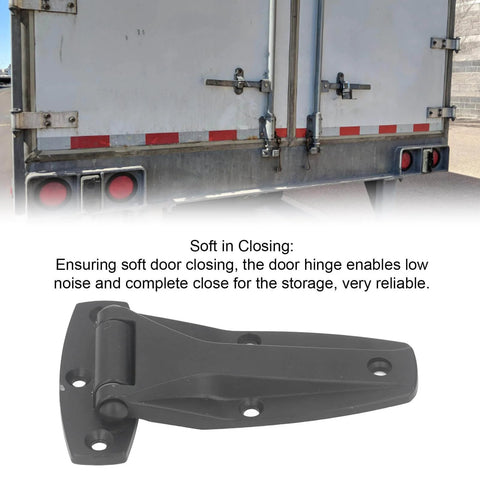 Black zinc alloy Soft Close Tee Hinge for toolbox and car door repair with truck in background showing hinge application.