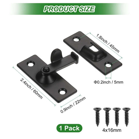 1 Pack Flip Gate Latch 2 4 Inch Stainless Steel Right Angle Slide Lock With Screws 90 Degree Latch in black finish, product size display