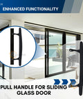 Standard Sliding Door Pull Handle For Sliding Glass Doors Black DH103 Replacement Handle shown on glass door.