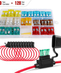 Assorted Standard Blade Fuses Kit For Your Ride With Inline Fuse Holders 120 Pcs Including 5A 7.5A 10A 15A 20A 25A 30A Set