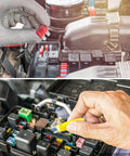 Person installing Must-Have All In One 272 Piece Blade Fuse Kit With Standard Mini And Low Profile Mini Fuses in a car.