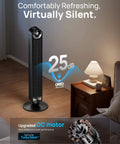 Ultra Quiet 42 Inch Bladeless Tower Fan For Bedroom And Living Room With 9 Speed DC Motor displayed in a cozy room setting