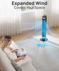 Ultra Quiet 42 Inch Bladeless Tower Fan For Bedroom And Living Room With 9 Speed DC Motor shown in a living room setting