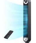 Ultra Quiet 42 Inch Bladeless Tower Fan For Bedroom And Living Room With 9 Speed DC Motor 28 Feet Per Second Wind 90 Degree Oscillation 12 Hour Timer 1076 CFM Power For Home Office By DREO with remote control.