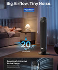 Ultra Quiet Bladeless Tower Fan With Upgraded DC Motor and TurboWind Technology in bedroom setting