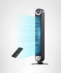 Ultra Quiet 42 Inch Bladeless Tower Fan For Bedroom And Living Room With 9 Speed DC Motor 28 Feet Per Second Wind 90 Degree Oscillation 12 Hour Timer 1076 CFM Power For Home Office By DREO, shown with remote control.