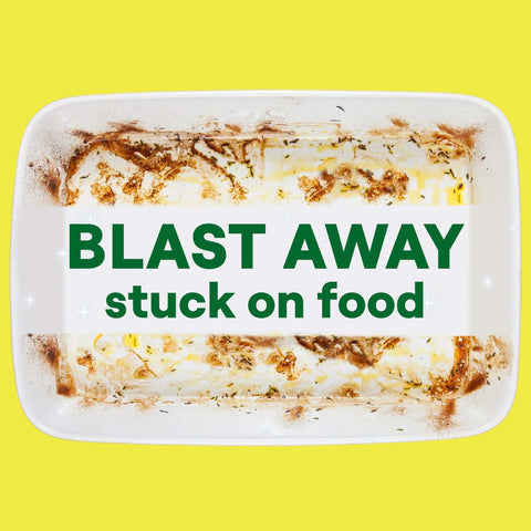 Dirty dish with text 'BLAST AWAY stuck on food', promoting use of Seventh Generation Dishwasher Detergent Liquid Gel, Lemon Scent, 42 Oz