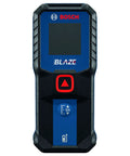 Front view of Blaze laser distance meter with 100 ft range, 1/16 in accuracy, backlit display, for precise room dimensions and layout distances.