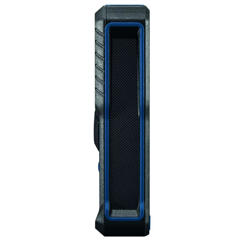 Side view of Blaze laser distance meter, showing compact design for effortlessly capture precise room dimensions and layout distances.