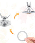 2 Pack Blender Gasket O-Ring Replacement For Oster Osterizer Blenders Gray Rubber Seal shown with blender blade assembly