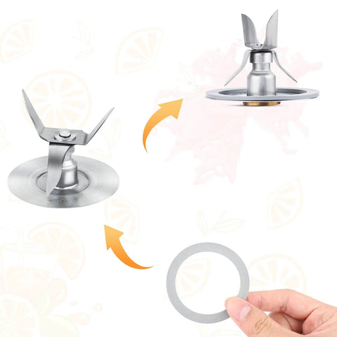 2 Pack Blender Gasket O-Ring Replacement For Oster Osterizer Blenders Gray Rubber Seal shown with blender blade assembly