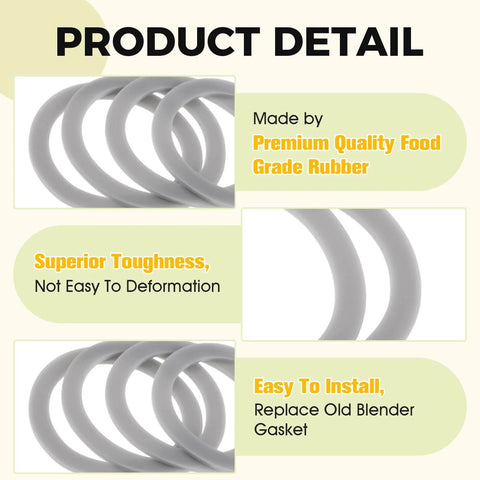 4 Pack Easy Fit Blender Gasket Set Replacement O Ring Seals 66 Millimeter Outer Diameter 51 Millimeter Inner Diameter 2 Millimeter Thickness Fits Popular Home Blenders Including BL1900 BL3900 BL4900 BL5000 BL5900 BL6000 with premium rubber material
