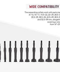 Image showing collets from a 16-piece blind bearing puller kit designed for removing stuck bearings, bushings, and axles.