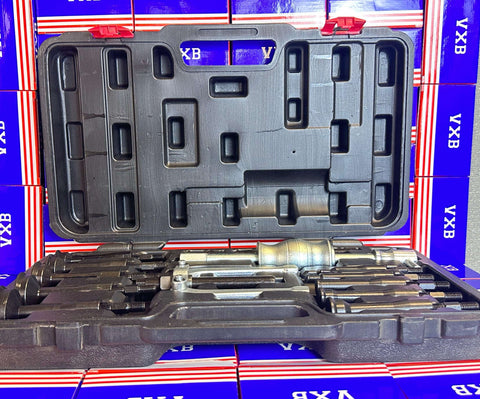 16-piece blind bearing puller kit designed for removing stuck bearings, bushings, and axles, covering 1/4 to 2-1/3 inch