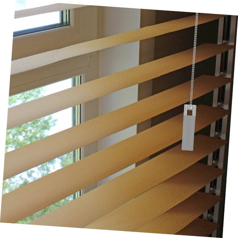 Blind with 2 Pack Blind Cord Knob Drop Weights For Window Treatments And Curtain Accessories installed, showing sleek design.