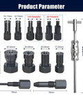 Diagram of 13pcs Blind Hole Collet Bearing Puller Set, Internal Bearing Extractor Puller Kit with various expandable collets.