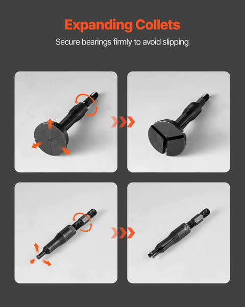 Blind Hole Bearing Puller Set expanding collets for secure bearing extraction, shown with 16-in-1 Inner Bearing Race and Seal Extractor Kit