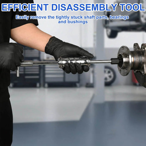 Using 12PCS Blind Hole Bearing Puller Set with Slide Hammer on auto wheel hub.