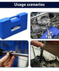 12pcs Blind Hole Collet Bearing Puller Set, Internal Bearing Extractor Puller Kit displayed in blue case and in use on machinery