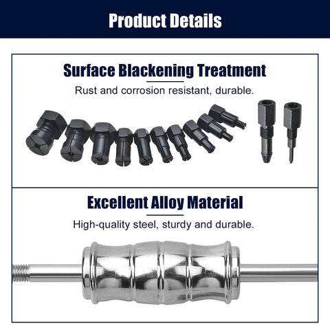 13pcs Blind Hole Collet Bearing Puller Set with slide hammer and expandable collets, rust-resistant alloy material shown in detail
