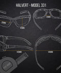 Technical diagram of Blocker Polarized Motorcycle Riding Sunglasses Sports Wrap Black Smoke Lens with measurements