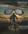 Blocker Polarized Motorcycle Riding Sunglasses Sports Wrap Black Smoke Lens with anti-fog venting and removable foam liner.