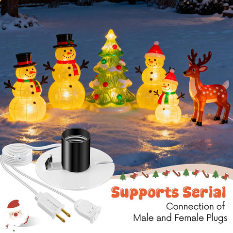 Lit 4 Set Christmas Blow Mold Light Kit Replacement With Female Plugs E27 E26 Cord Kit with snowman village display