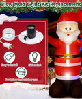 Image of a Santa Claus figure with Two Pack Blow Mold Light Kit Replacement for E27 E26 base bulbs showing the kit components and uses.