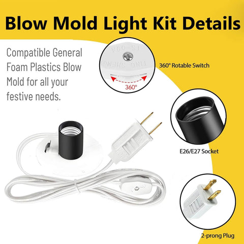 Six Foot Cord Blow Mold Light Kit Replacement With E26 E27 Socket Fuse Plug And On Off Rotary Switch For Gemmy Outdoor