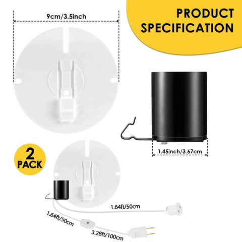 Product specification showing 2 Pack Blow Mold Light Kit Replacement with E27 and E26 sockets, two fuse plugs, easy install for decor.