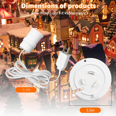 Two Pack Blow Mold Light Kit Replacement With E27 E26 Bulb Cord For Halloween And Christmas Decor shown with holiday village display