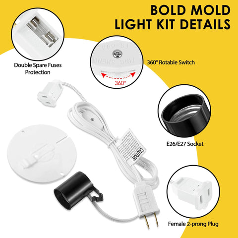 2 Pack Blow Mold Light Kit Replacement With E27 And E26 Sockets Two Fuse Plugs, showing components and features diagram