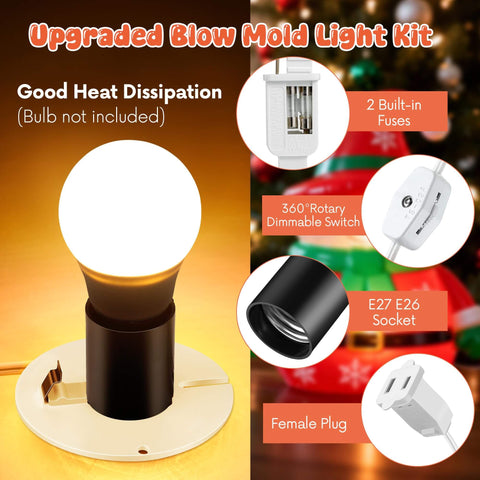 Lit 4 Set Christmas Blow Mold Light Kit Replacement With Female Plugs E27 E26 Cord Kit and Switch Components Display