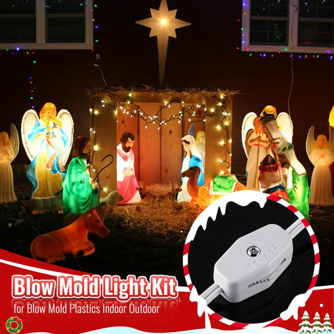 Four Socket Blow Mold Light Kit Replacement For MB48 with E26 E27 Medium Base Cord, switch, and white plates in nativity display