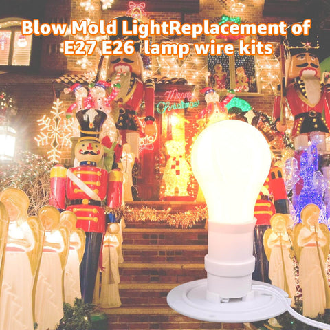 Two Pack Blow Mold Light Kit Replacement With E27 E26 Bulb Cord For Halloween And Christmas Decor displayed with holiday figures