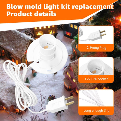 Two Pack Blow Mold Light Kit Replacement with E27 E26 Bulb Cord, 2-Prong Plug, for Halloween and Christmas Decor, Norward