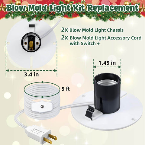 Two Pack Blow Mold Light Kit Replacement For E27 E26 Base Bulbs With On Off Switch And Fuse Plug, 3.4-inch and 1.45-inch dimensions